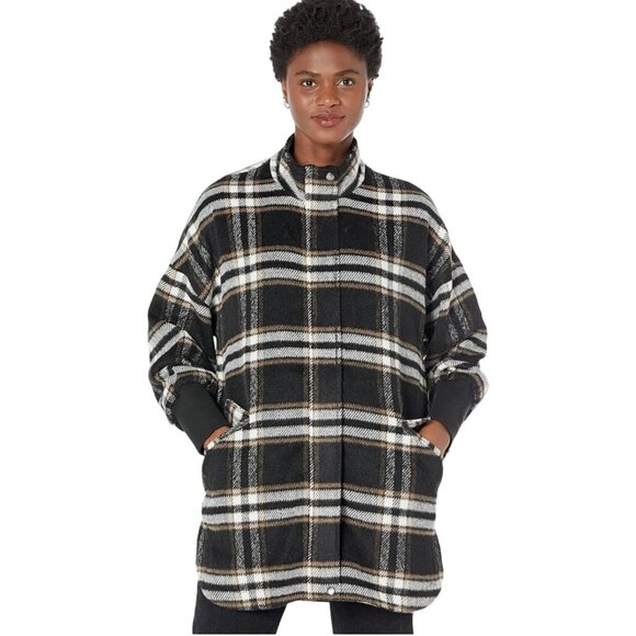 NWT Steve Madden L Plaid Longline Coat With Pockets & Ribbed Cuffs - Picture 1 of 14
